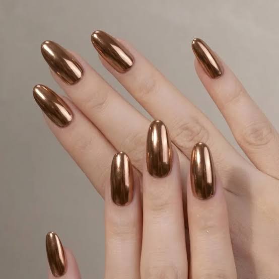 Long Almond Chrome Copper Nails Long Almond Chrome Copper Nails