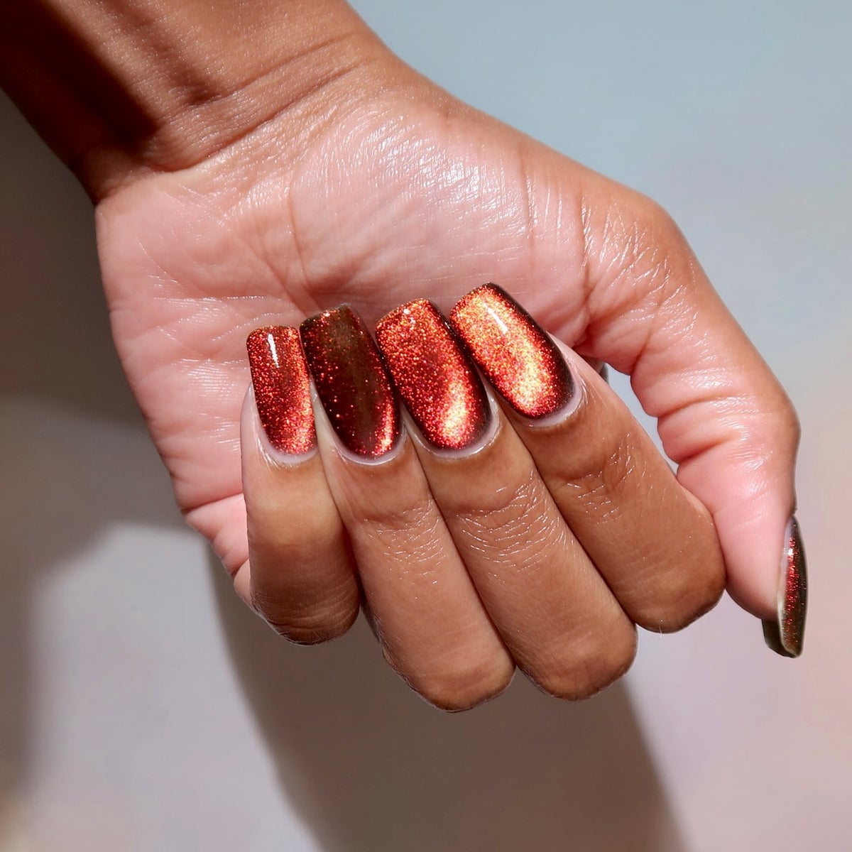 Short Square Copper Orange Cat Eye Nails Short Square Copper Orange Cat Eye Nails — Copper Nails