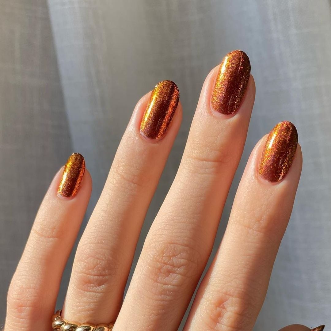 Short Oval Deep Copper Metallic Shimmer Nails Short Oval Deep Copper Metallic Shimmer Nails — Copper Nails