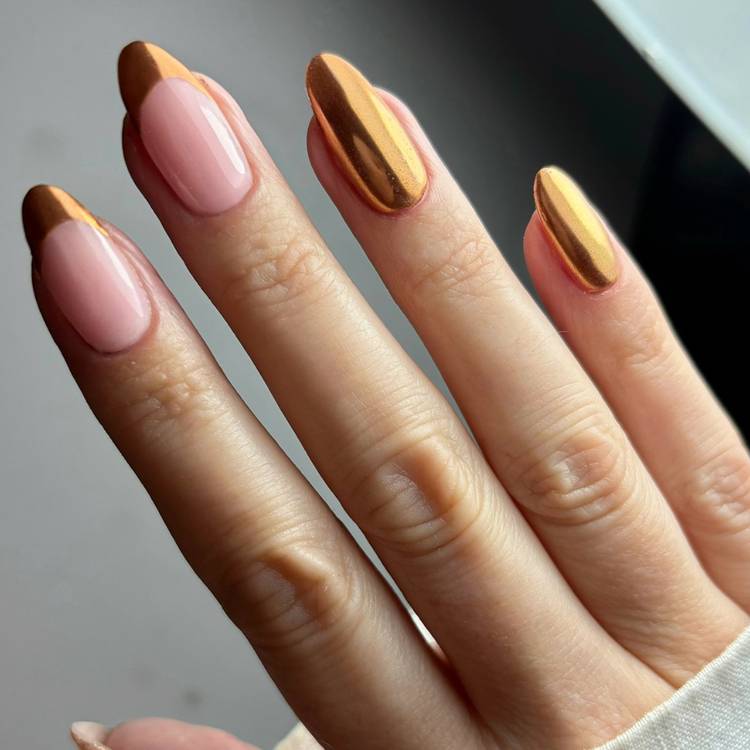 Bright Metallic Copper Chrome Almond Nails Bright Metallic Copper Chrome Almond Nails — Copper Nails