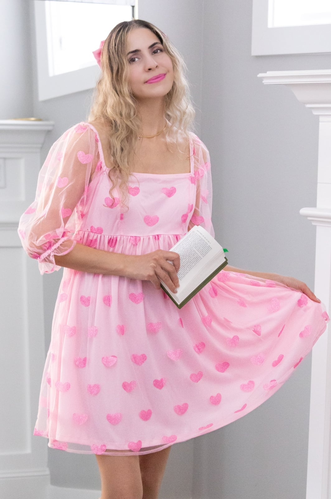 Pink heart print babydoll dress with puff sleeves Pink heart print babydoll dress with puff sleeves — Coquette Outfits