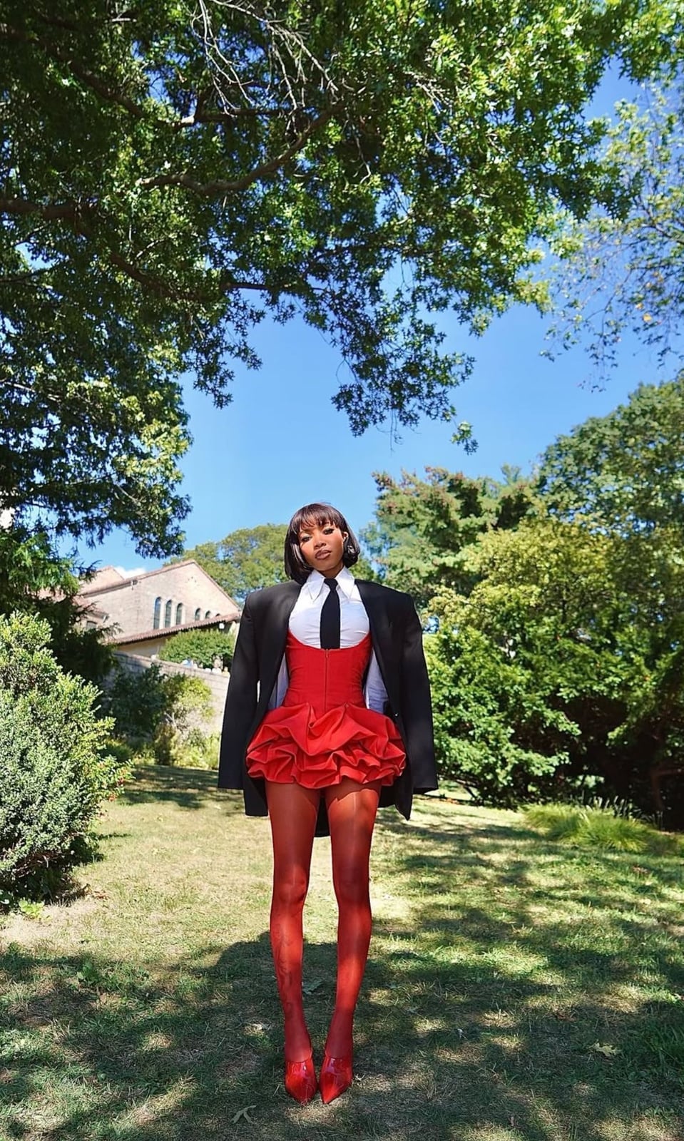Red corset mini dress with ruffled skirt and blazer Red corset mini dress with ruffled skirt and blazer — Coquette Outfits