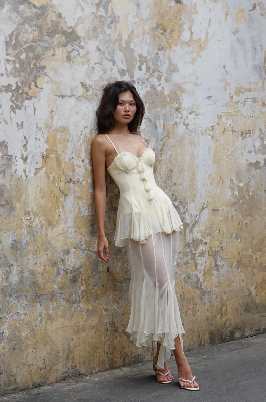 Ivory corset top with sheer ruffled mermaid skirt Ivory corset top with sheer ruffled mermaid skirt — Coquette Outfits