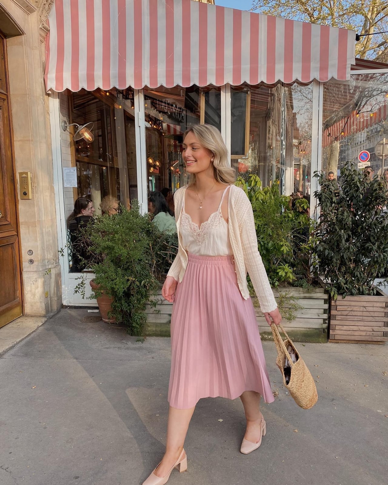 Pink pleated midi skirt with lace camisole Pink pleated midi skirt with lace camisole — Coquette Outfits