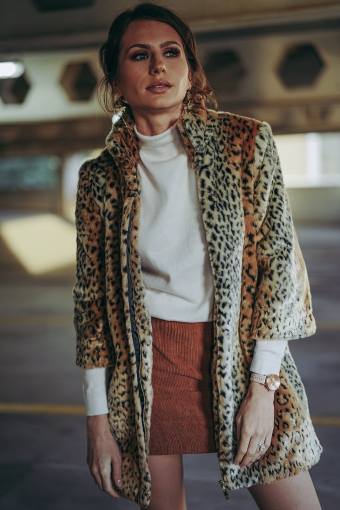 Brown Corduroy Mini Skirt With Faux Fur Coat and Turtleneck Brown Corduroy Mini Skirt With Faux Fur Coat and Turtleneck — Corduroy Skirt Outfit