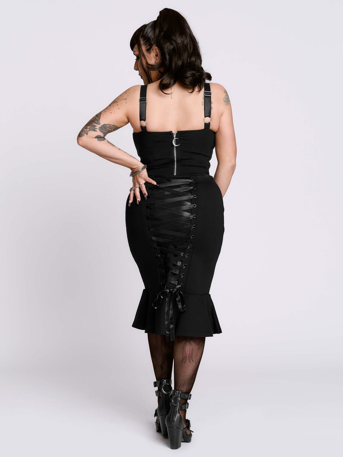 Lace-Up Corset With Mermaid Skirt, Black Platform Heels Lace-Up Corset With Mermaid Skirt, Black Platform Heels — Corset Outfits