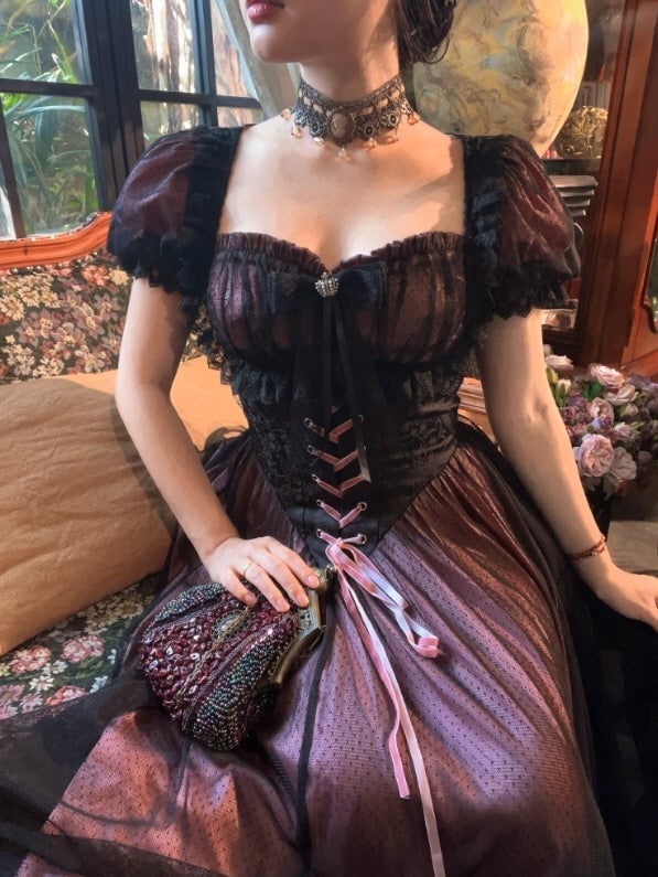 Corset With Tiered Purple Dress Corset With Tiered Purple Dress — Corset Outfits