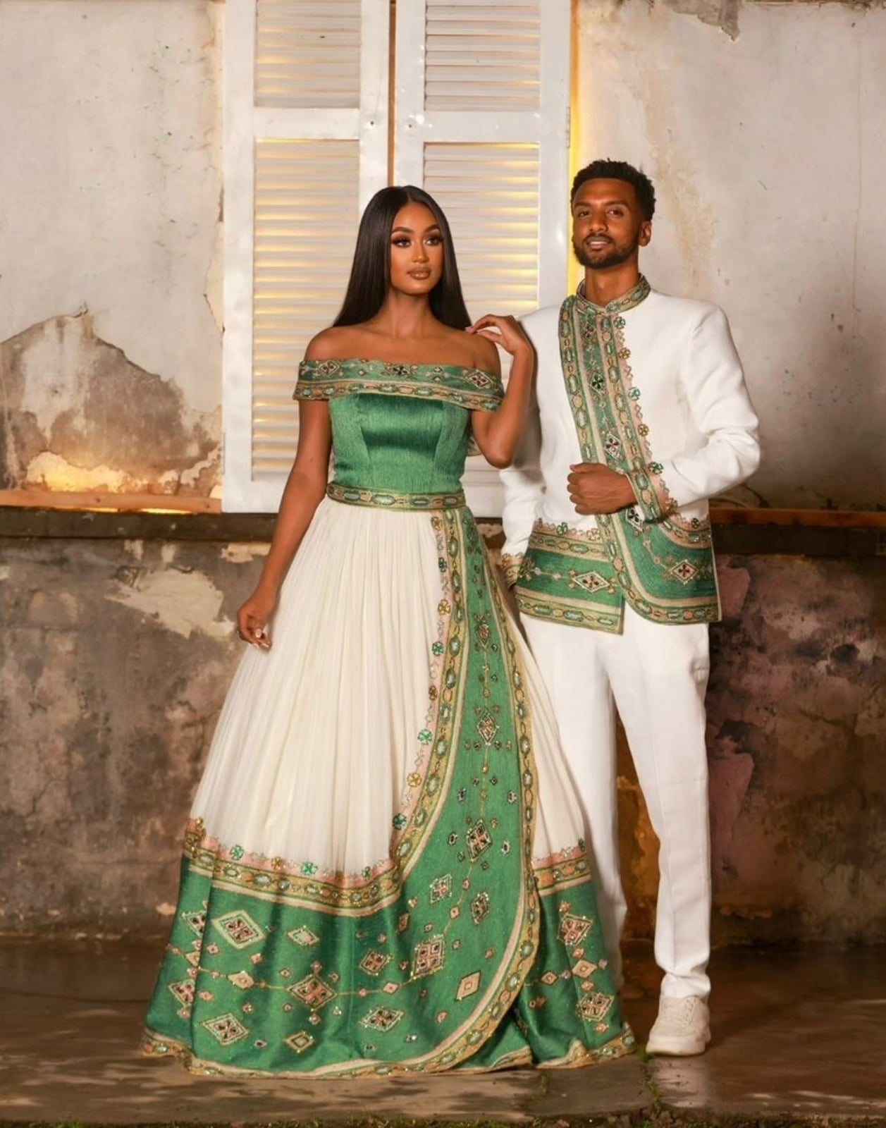 Elegant Embroidered Traditional Couple Attire Elegant Embroidered Traditional Couple Attire — Couple Outfit