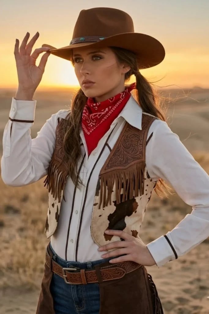 Fringe Vest With Bandana And Cowboy Hat Fringe Vest With Bandana And Cowboy Hat — Cowboy Hat Outfits