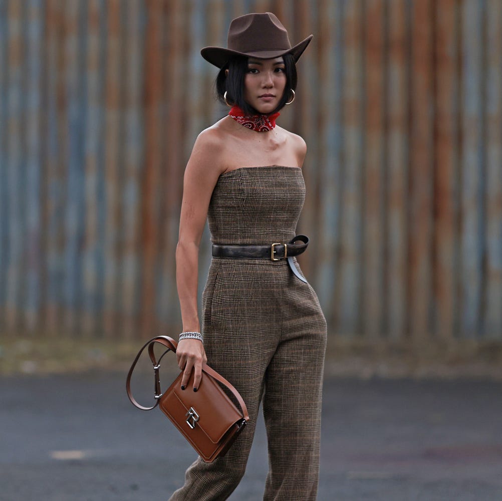 Plaid Jumpsuit With Bandana And Cowboy Hat Plaid Jumpsuit With Bandana And Cowboy Hat — Cowboy Hat Outfits