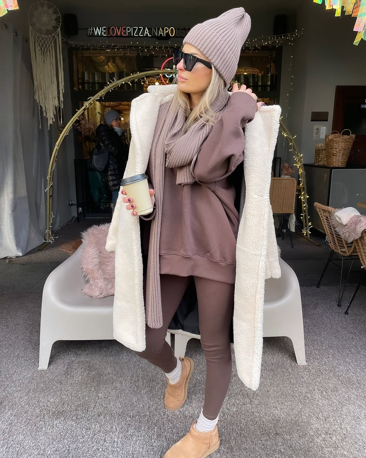 Cozy Brown Sweat Set With Teddy Coat