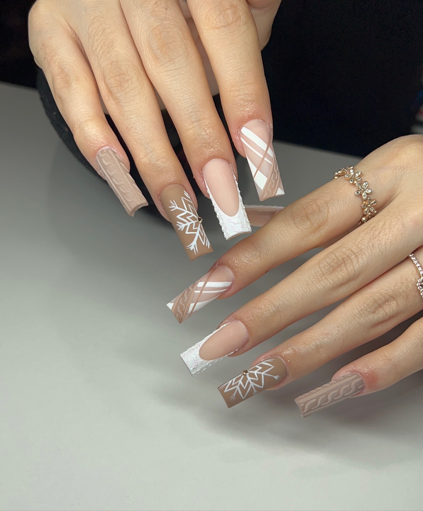 Cozy Cable Knit French Tip Nails