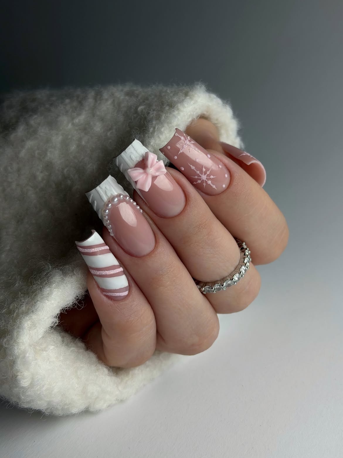 Cozy Cable Knit French Tip Winter Nails