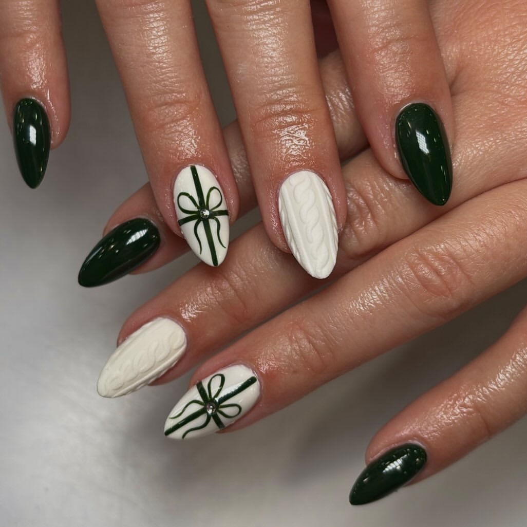Cozy Cable Knit Gift Wrap French Tip Nails