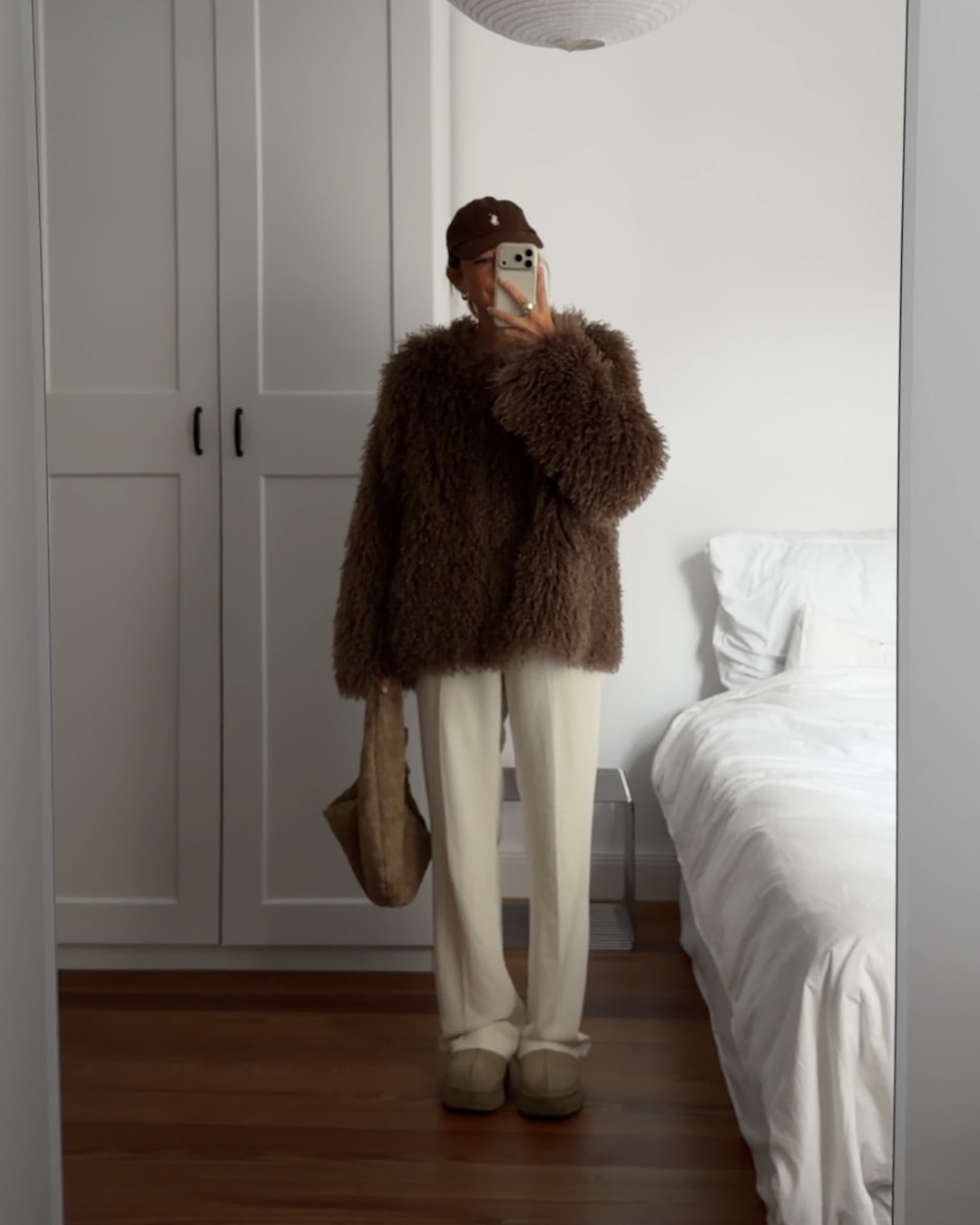 Cozy Chocolate Shaggy Jacket And Cream Trousers