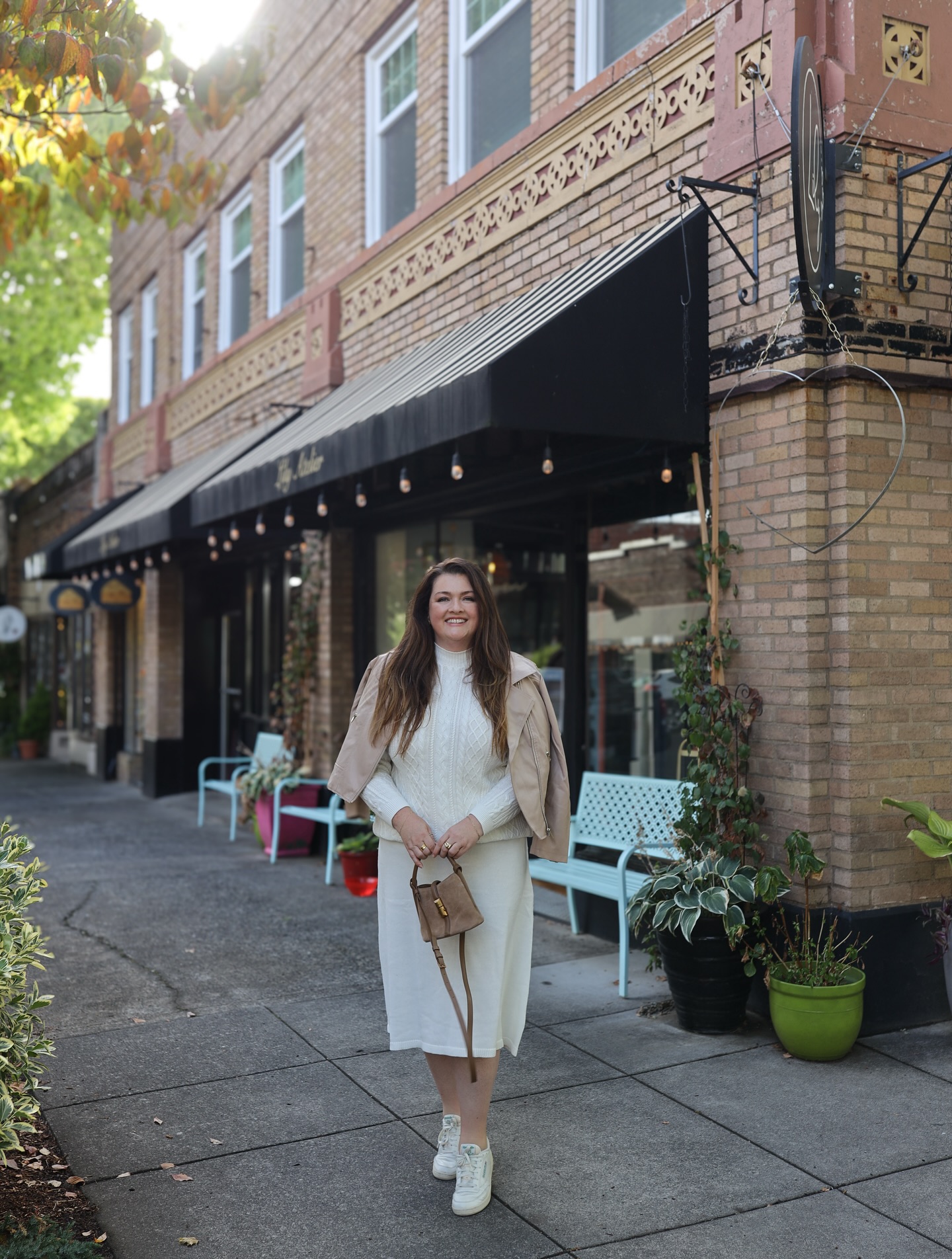 Cozy Cream Knit Dress And Neutral Jacket Outfit