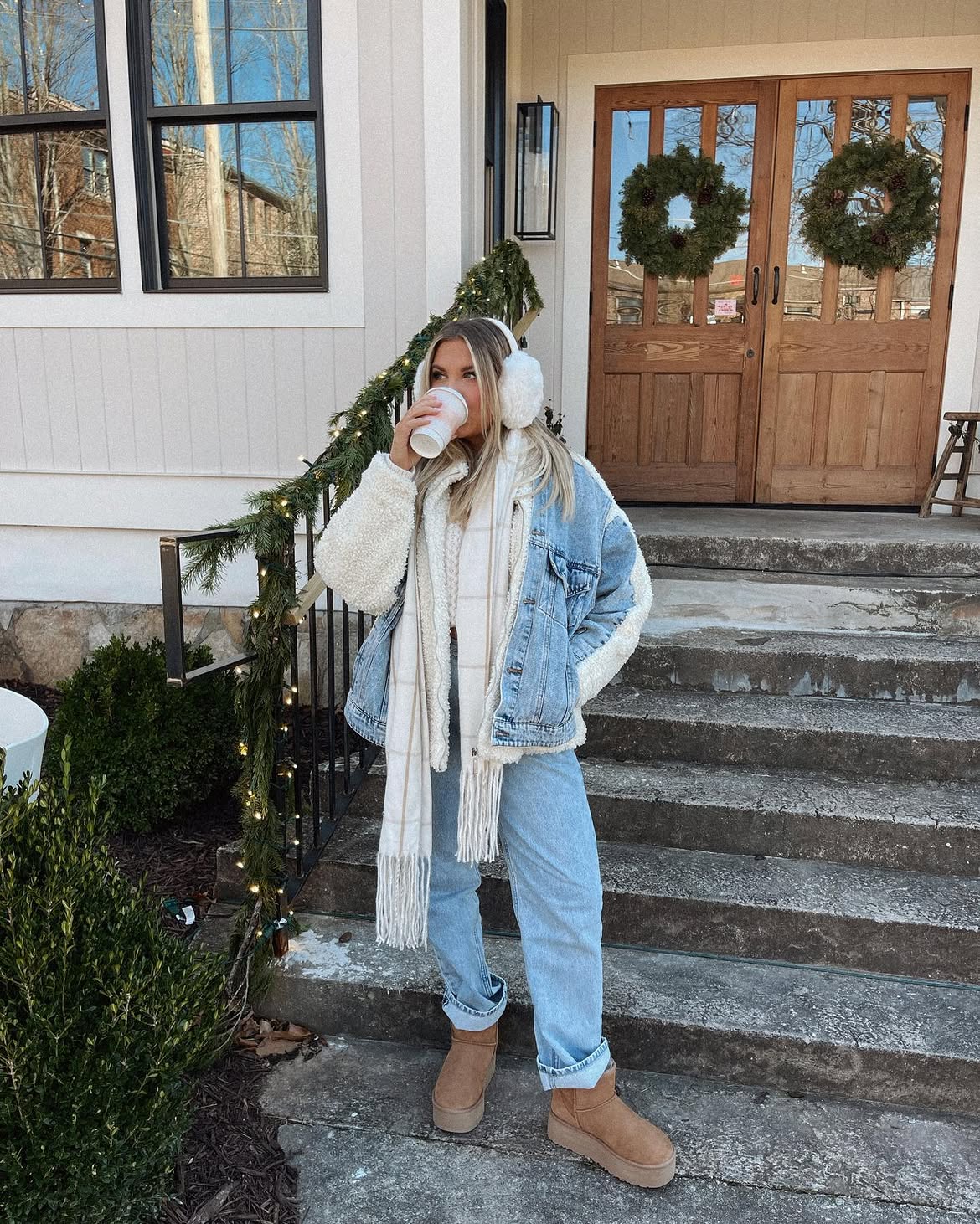 Cozy Denim & Sherpa Layered Winter Outfit