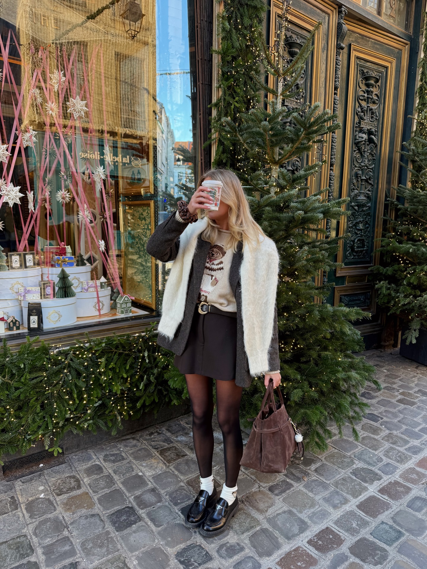 Cozy Fair Isle Sweater and Mini Skirt Winter Look