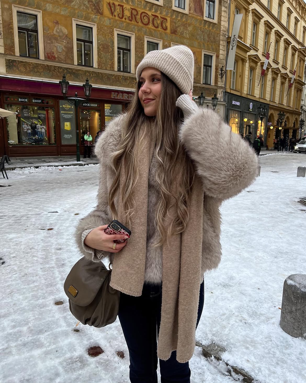 Cozy Faux Fur Coat With Knit Scarf and Beanie