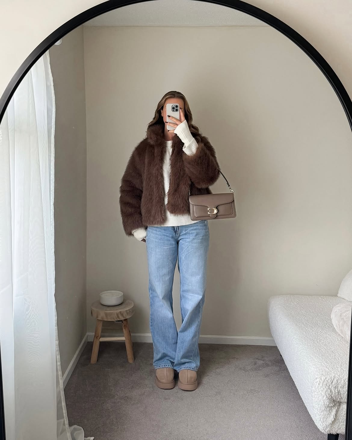 Cozy Faux Fur Jacket With Light Wash Jeans