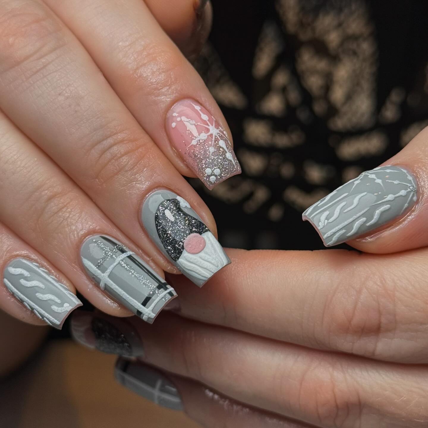 Cozy Gnome and Sweater Knit Christmas Nails