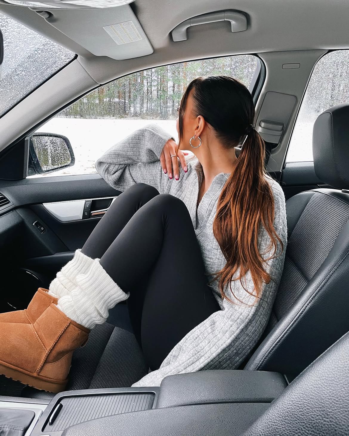 Cozy Grey Knit And Black Leggings Winter Drive