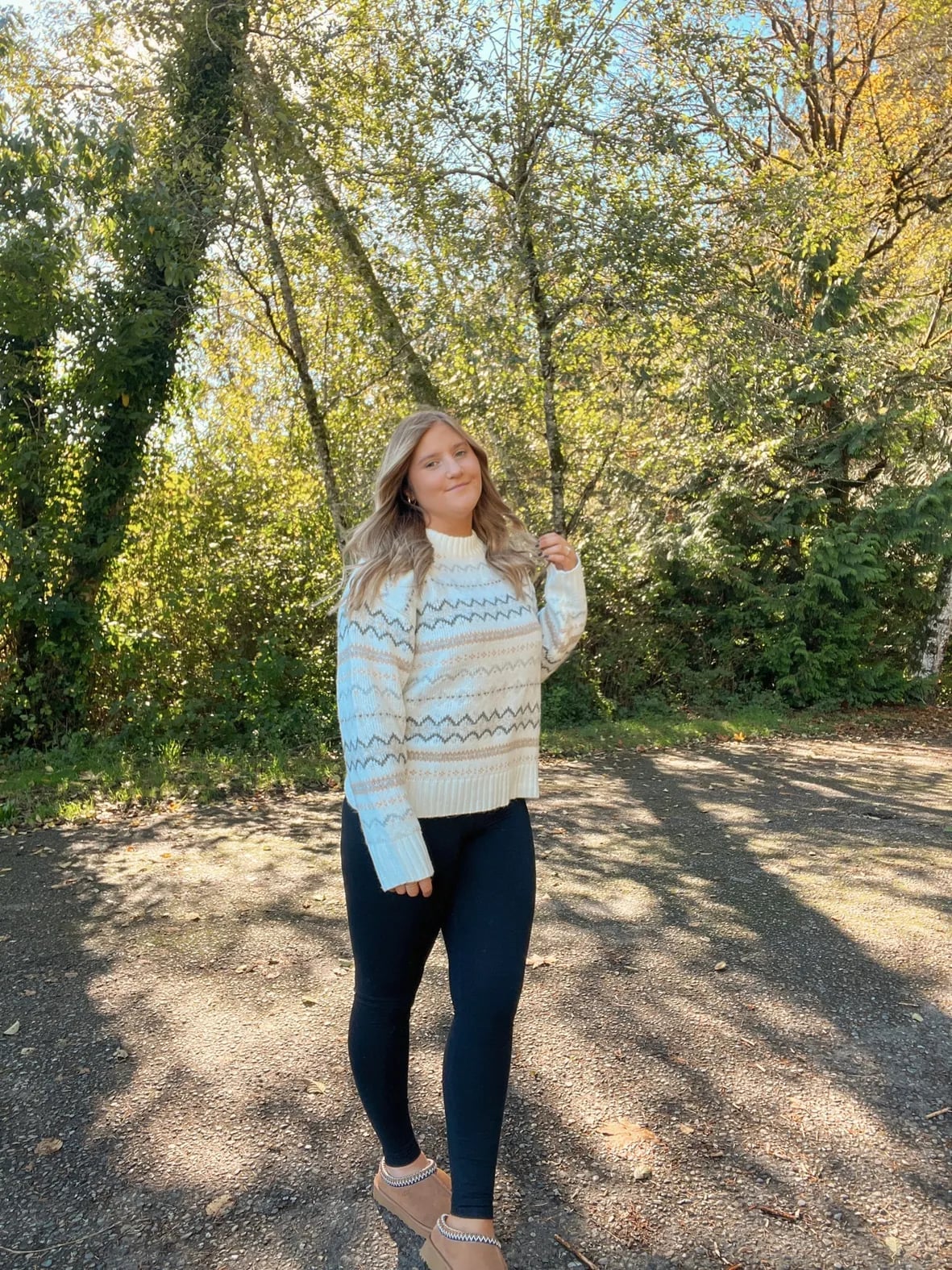 Fair Isle Sweater with Black Leggings Fair Isle Sweater with Black Leggings — Cozy Outfits