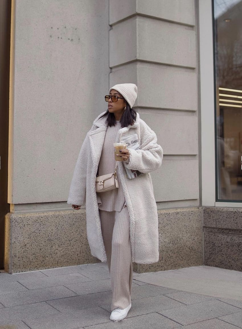 Cream Teddy Fleece Coat Monochromatic Set Cream Teddy Fleece Coat Monochromatic Set — Cozy Outfits