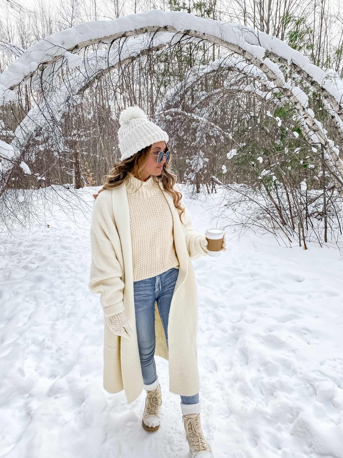 Cream Longline Coat Over Turtleneck and Jeans Cream Longline Coat Over Turtleneck and Jeans — Cozy Outfits