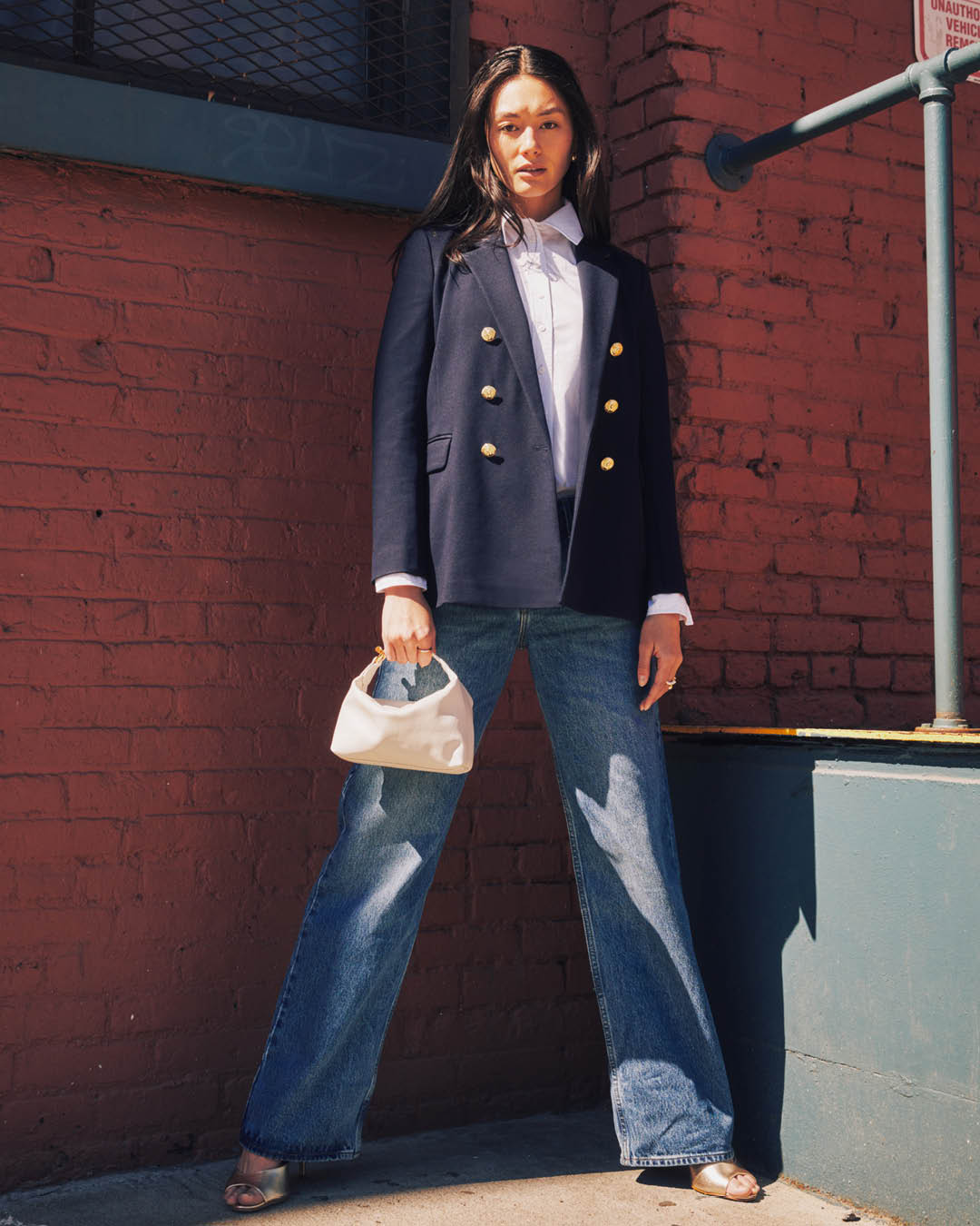Navy Blazer with Wide-Leg Jeans Navy Blazer with Wide-Leg Jeans — Cozy Outfits