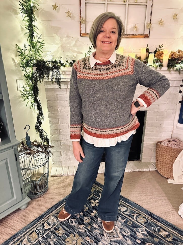Fair Isle Sweater Over Collared Shirt Fair Isle Sweater Over Collared Shirt — Cozy Outfits