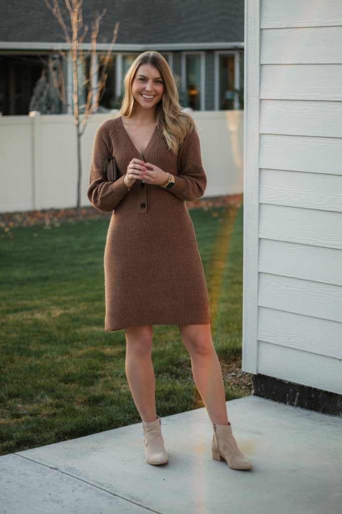 Brown Button-Detail Knit Dress Brown Button-Detail Knit Dress — Cozy Outfits