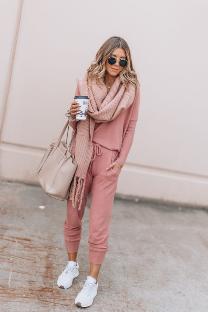 Dusty Rose Knit Loungewear Set with Scarf Dusty Rose Knit Loungewear Set with Scarf — Cozy Outfits