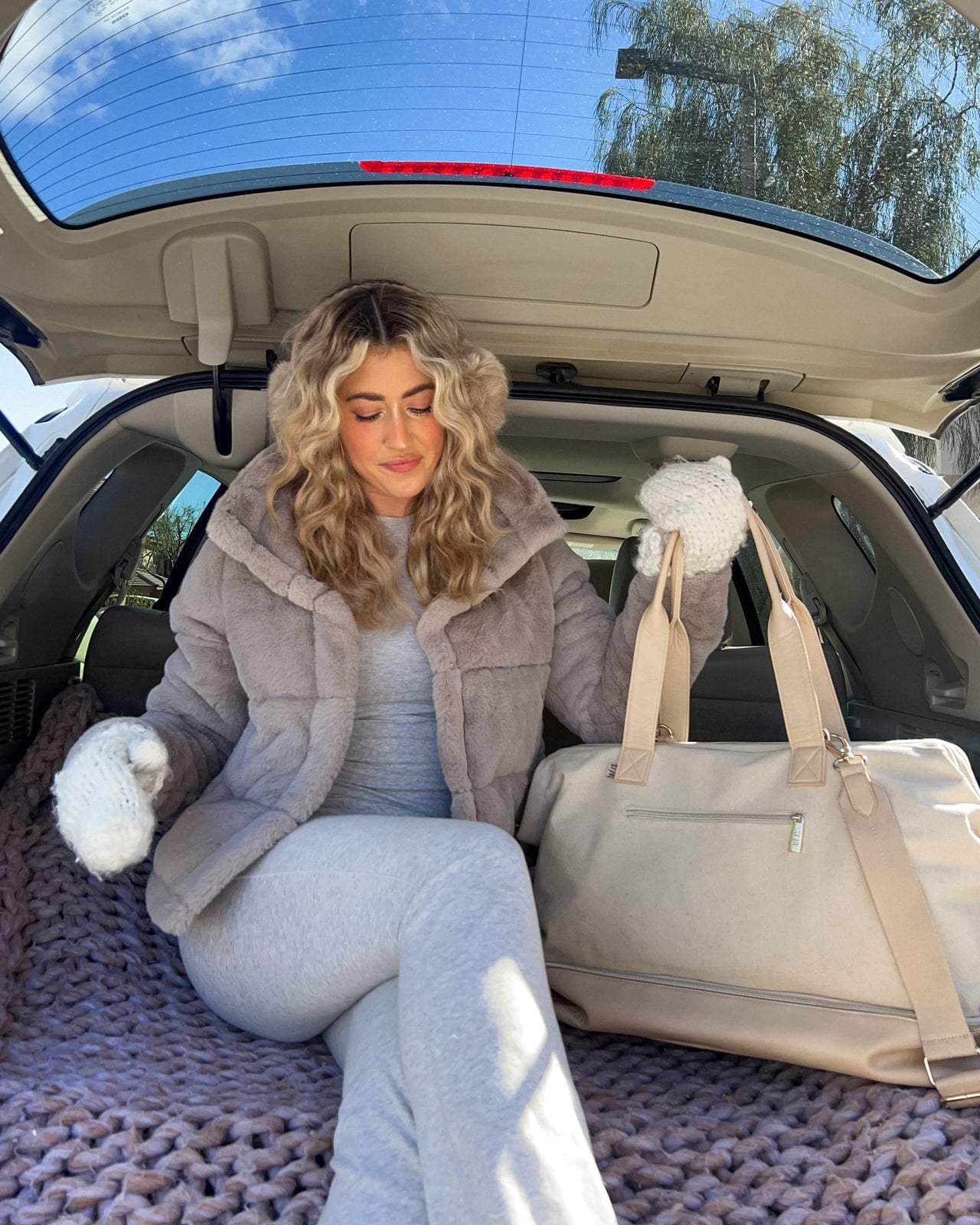 Faux Fur Puffer Jacket Over Loungewear Faux Fur Puffer Jacket Over Loungewear — Cozy Outfits