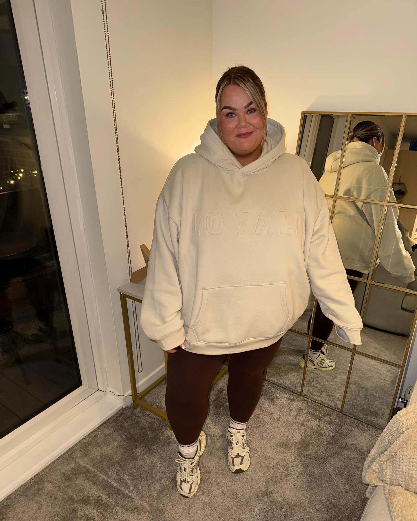 Cozy Oversized Cream Hoodie With Chocolate Leggings