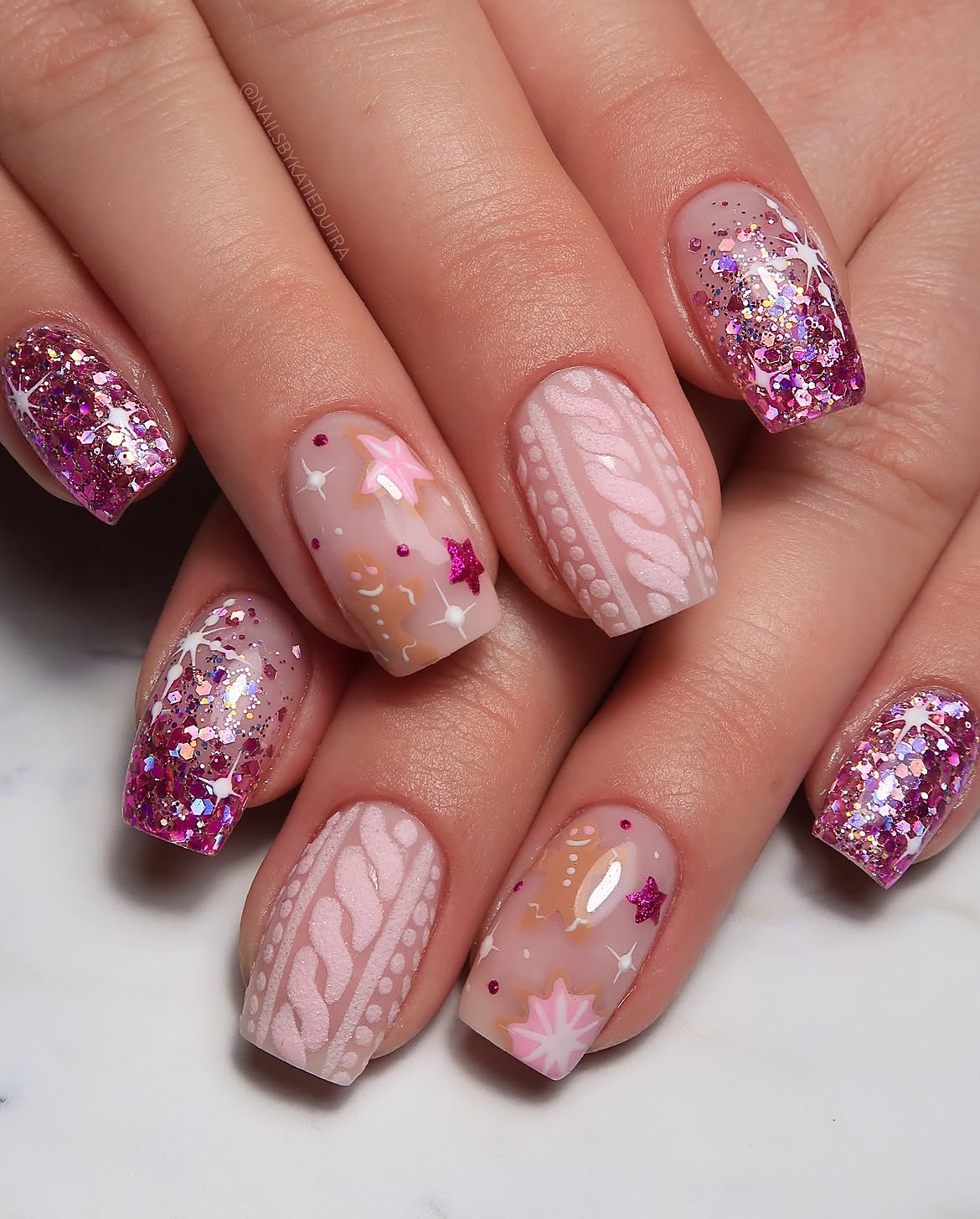 Cozy Pink Festive Sweater Nail Art