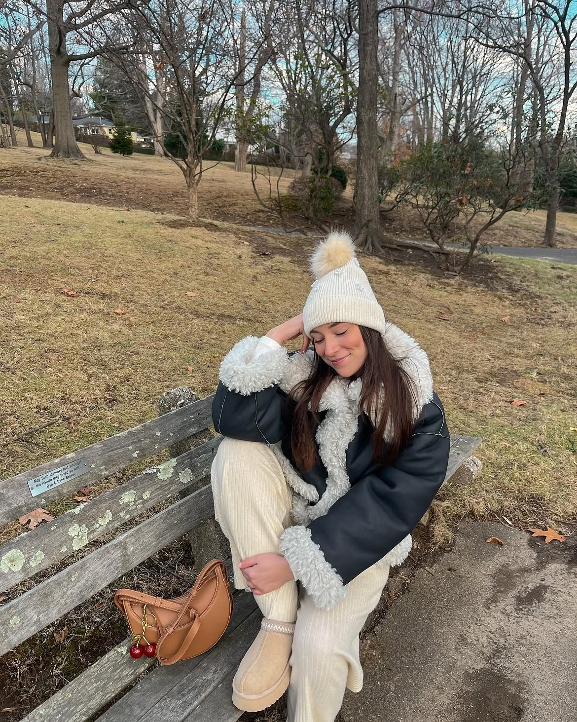 Cozy Shearling Lined Jacket With Cream Ribbed Pants