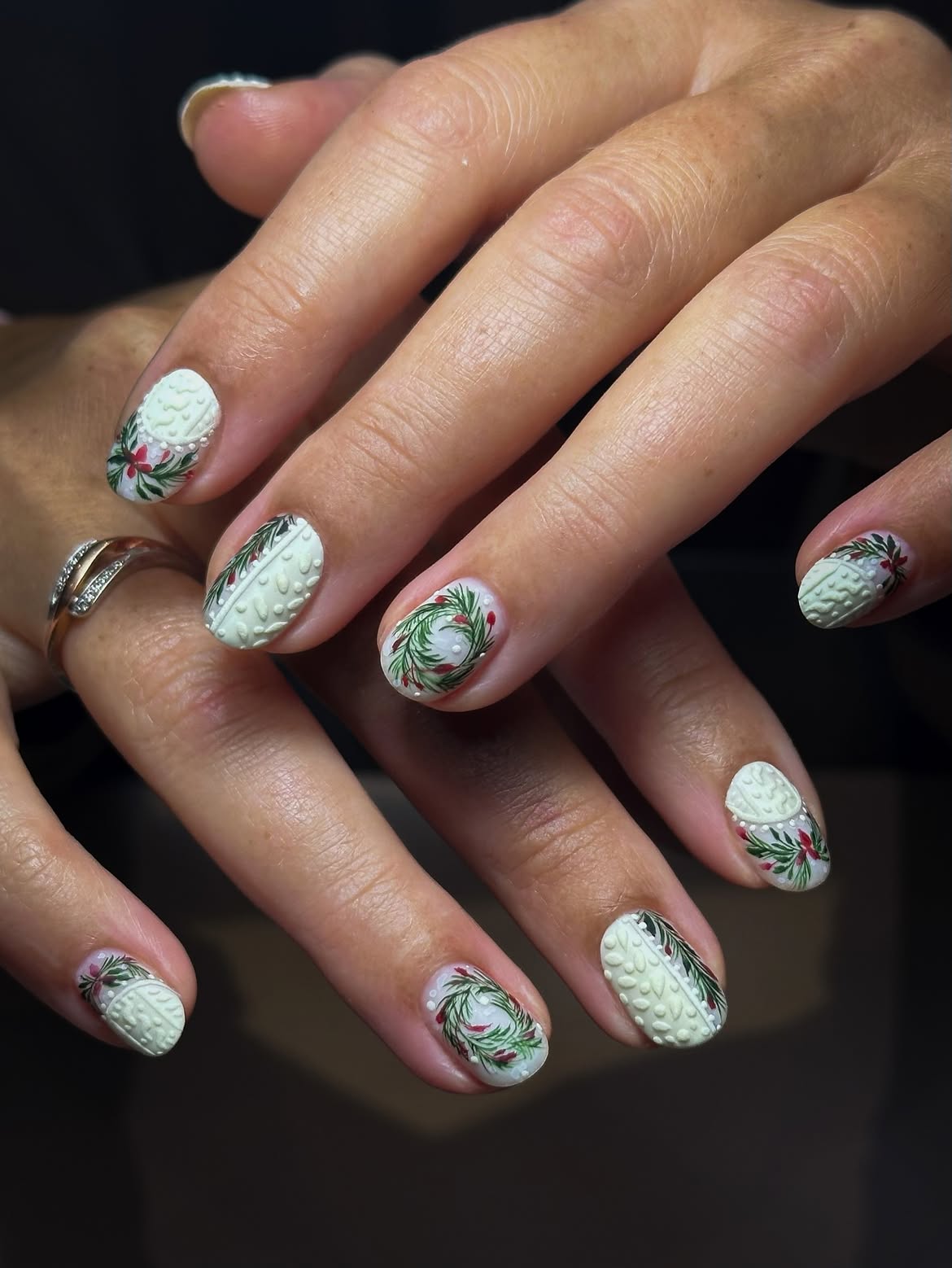 Cozy Sweater Wreath Winter Nail Art
