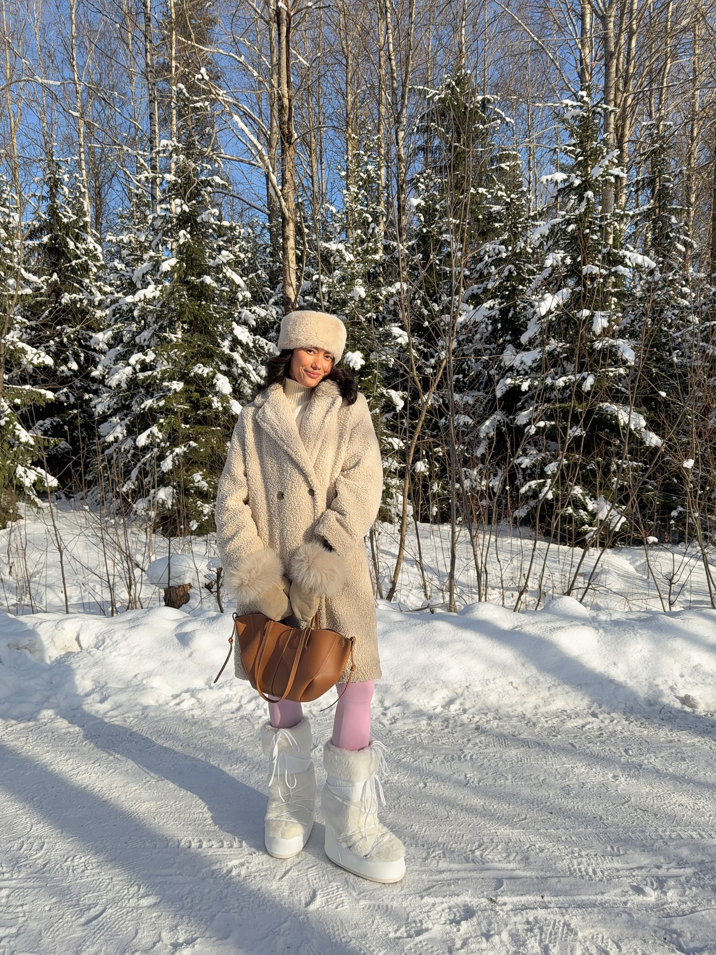Cozy Teddy Coat and Pink Tights Winter Ensemble