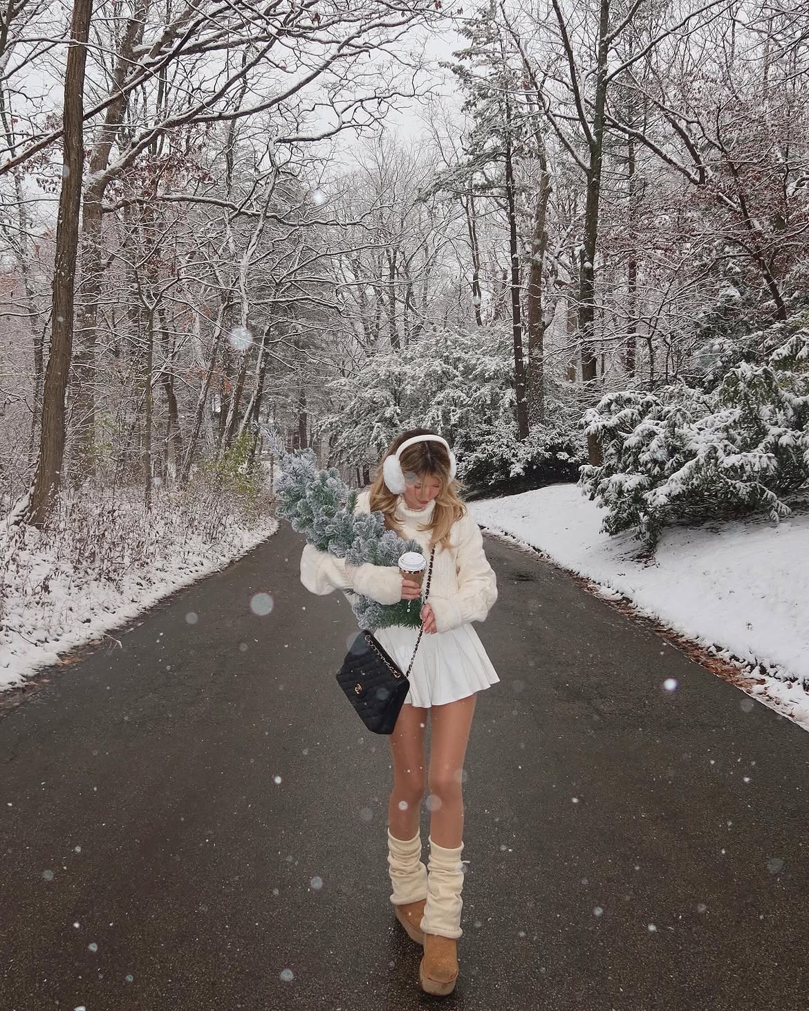 Cozy White Sweater Mini Skirt Winter Look