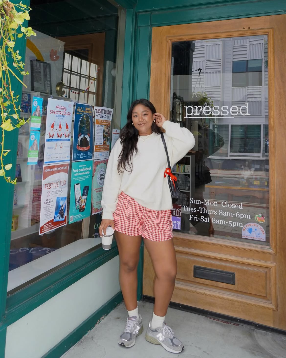Cozy White Sweatshirt With Red Gingham Shorts
