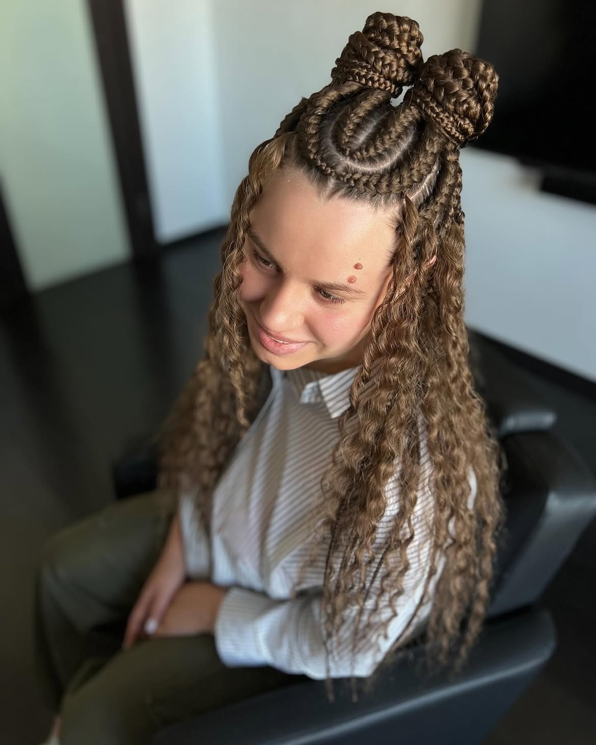 Cozy Winter Box Braids With Double Top Buns