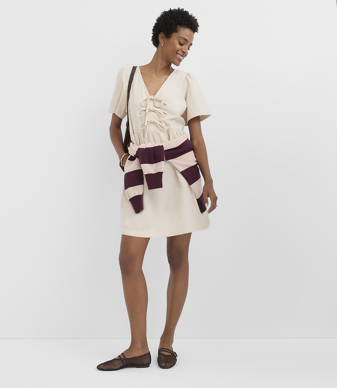 Cream Mini Dress With Bow Detail and Draped Sweater Cream Mini Dress With Bow Detail and Draped Sweater — Cream Dress