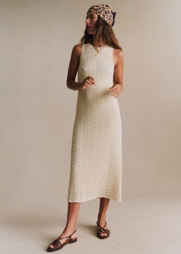 Cream Textured Knit Midi Dress Cream Textured Knit Midi Dress — Cream Dress
