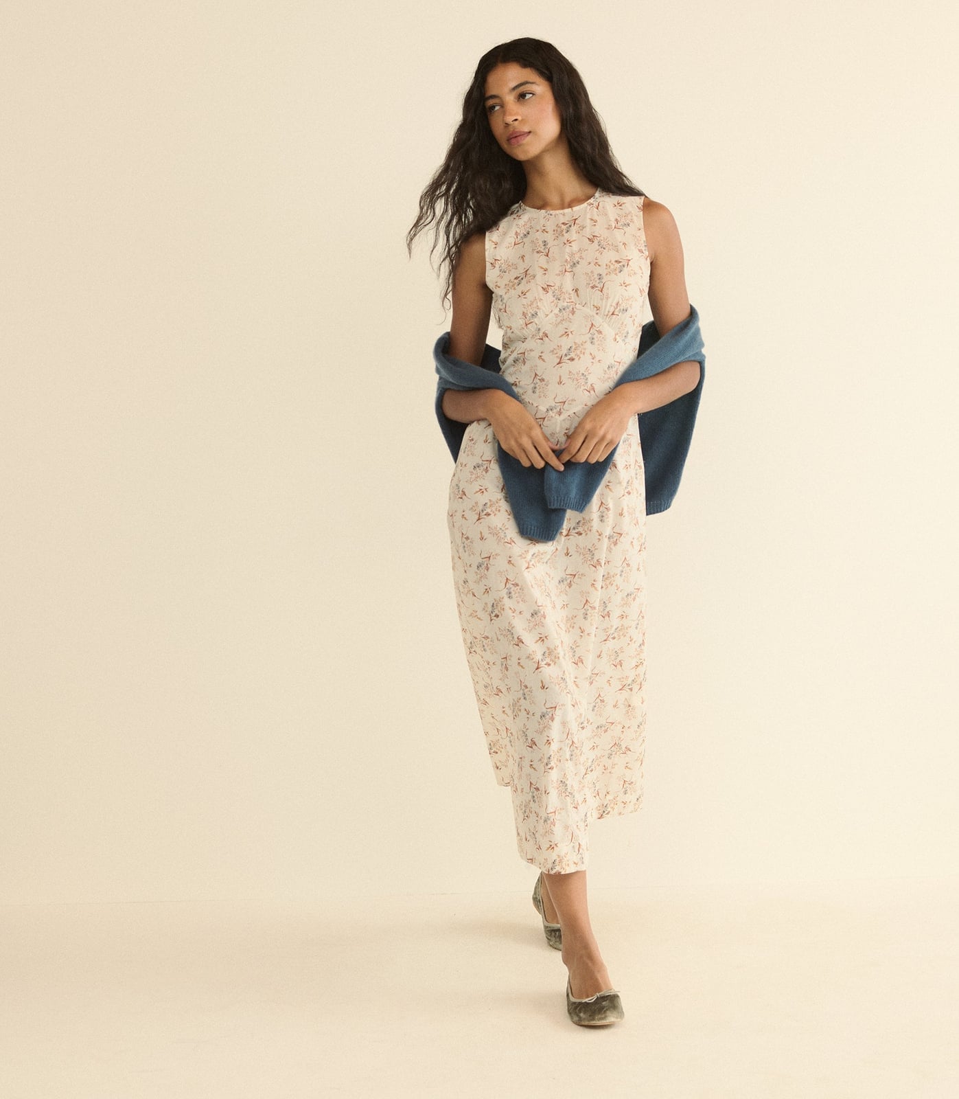Cream Floral Print Sleeveless Midi Dress Cream Floral Print Sleeveless Midi Dress — Cream Dress