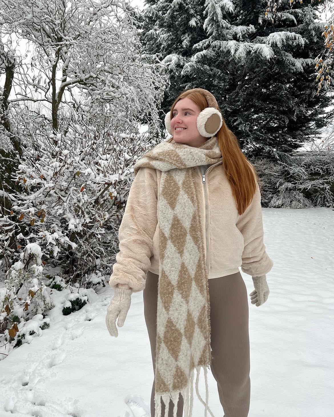 Cream Faux Fur Bomber And Taupe Ribbed Set