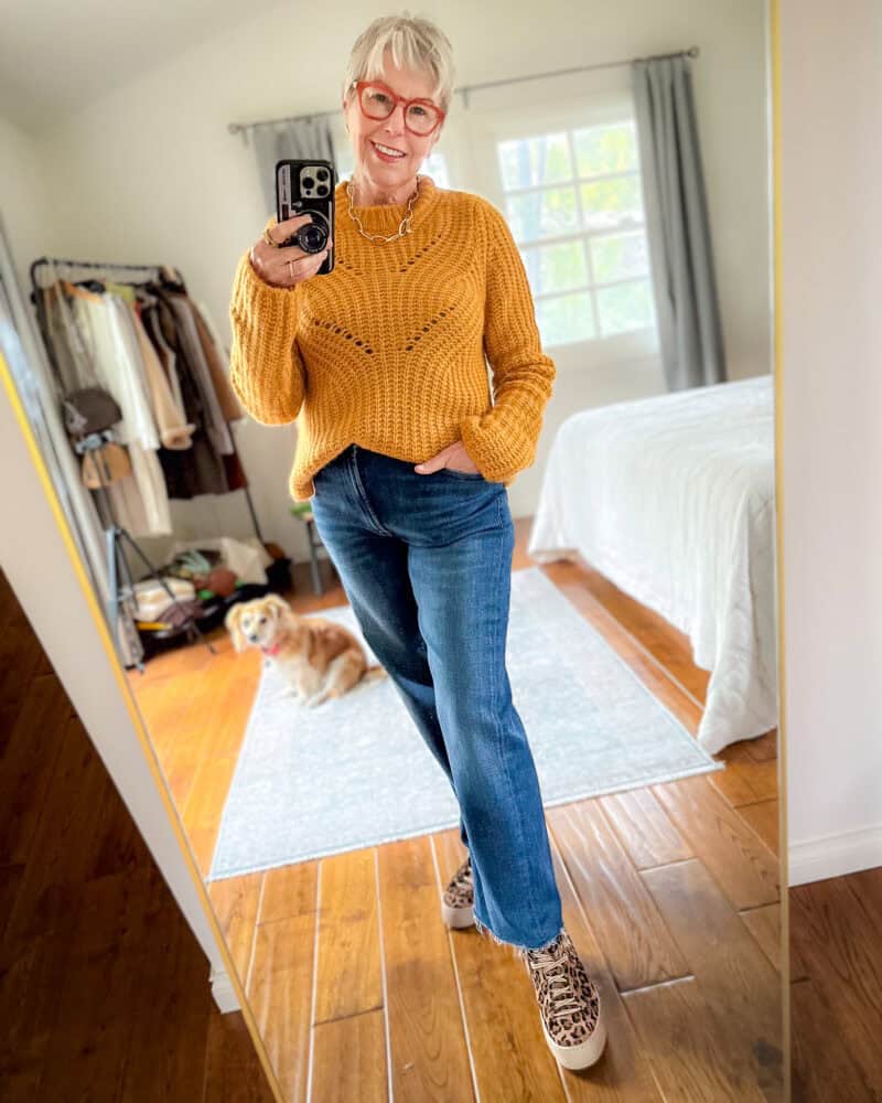 Mustard Yellow Sweater with Straight Leg Jeans Mustard Yellow Sweater with Straight Leg Jeans — Crewneck Outfits