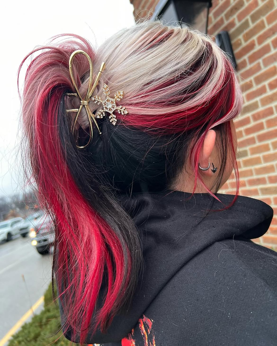Crimson & Platinum Streak Ponytail
