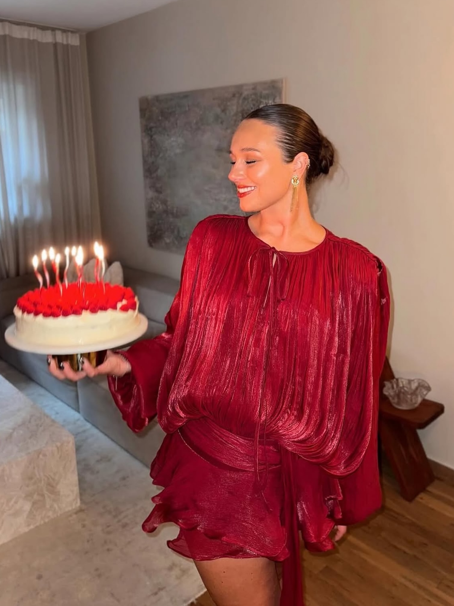 Crimson Ruched Mini Dress For A Festive Birthday