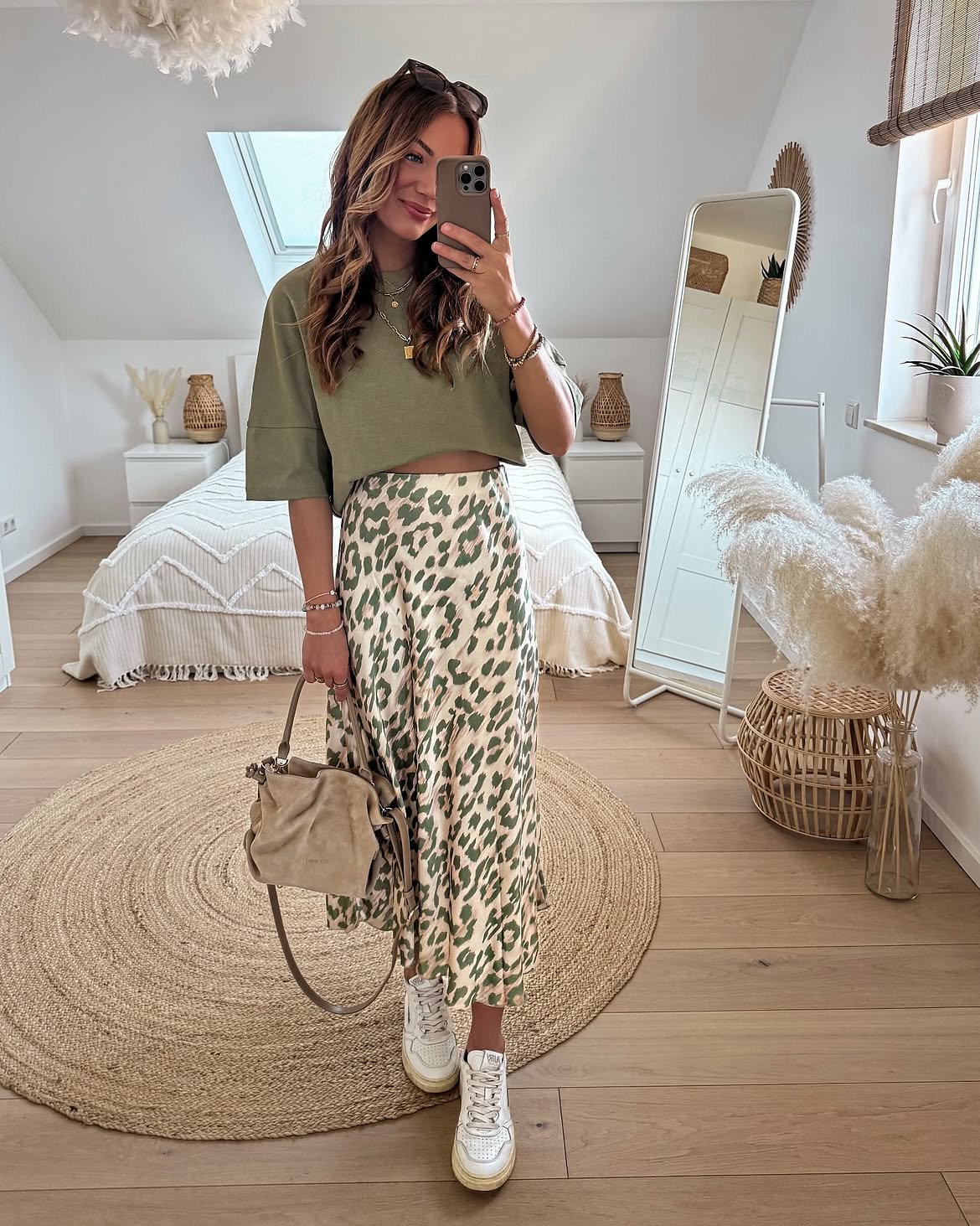Cropped Tee And Leopard Midi Skirt Holiday Look